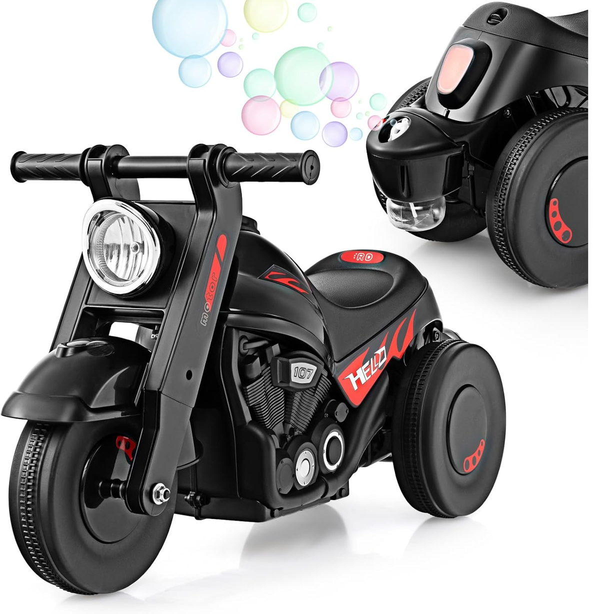 Olakids 6V Electric Bubble Motorcycle – Black