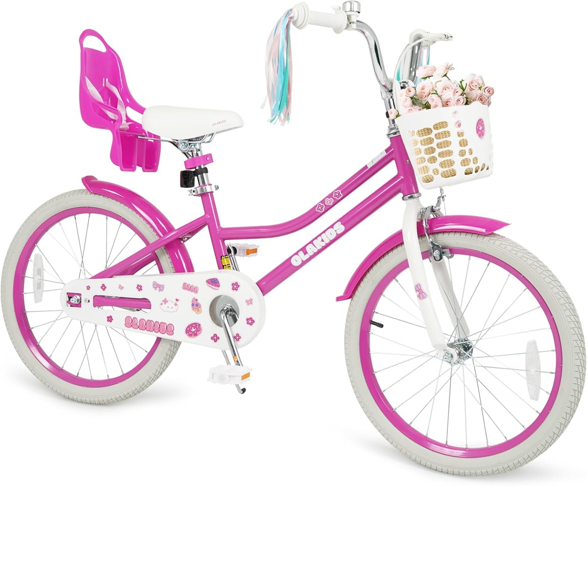 Olakids Girls’ Bike with Doll Seat – Magenta